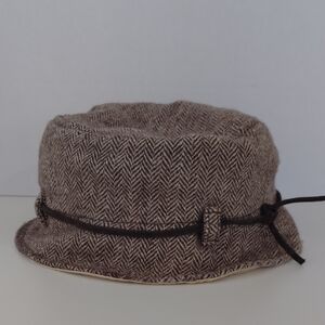 VTG Abercrombie & Fitch Womens Brown Tweed Herringbone Cloche Bell Hat Wool Y2K